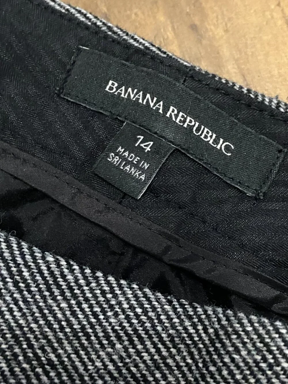 Banana Republic Herringbone Tweed Wide-Leg Trousers - Gray/Black -‎ Size 14